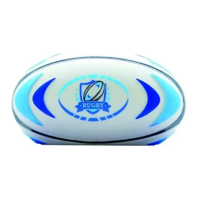 Lexibook - Réveil digital design ballon de rugby 3D avec veilleuse lumineuse, effets sonores rugby, écran LCD rétroéclairé, snooze, fonctionne avec piles AA