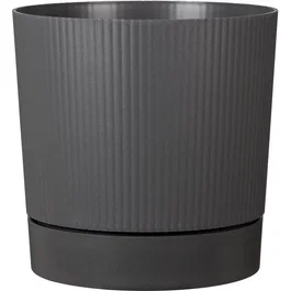 GARDEN ID - Pot de fleurs avec réserve rond Lino, Ø 29 cm, 14 litres, H 29 cm, Gris métallique, pour intérieur et extérieur