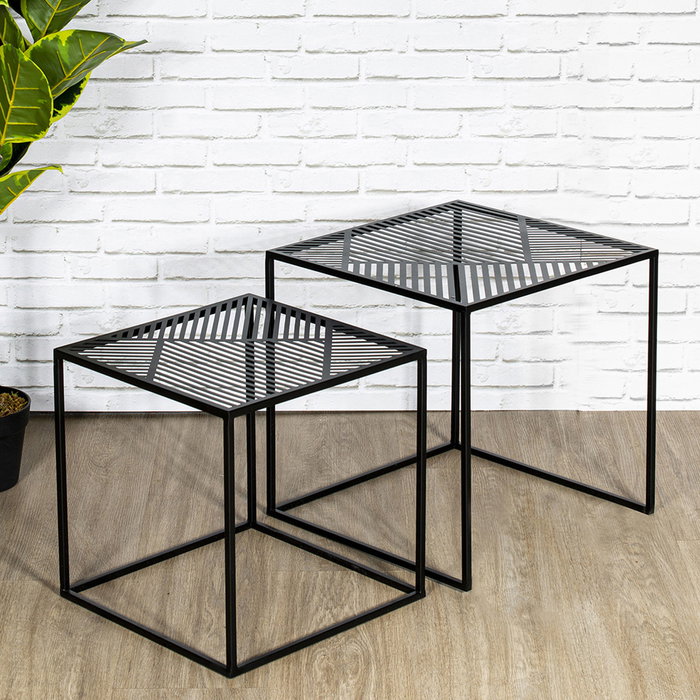 Home Deco Factory Ensemble de 2 Tables Gigognes Riga en Métal