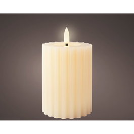 Lumineo Bougie LED effet flamme beige avec surface texturée Ø 7,5 x 12,3 cm intérieur