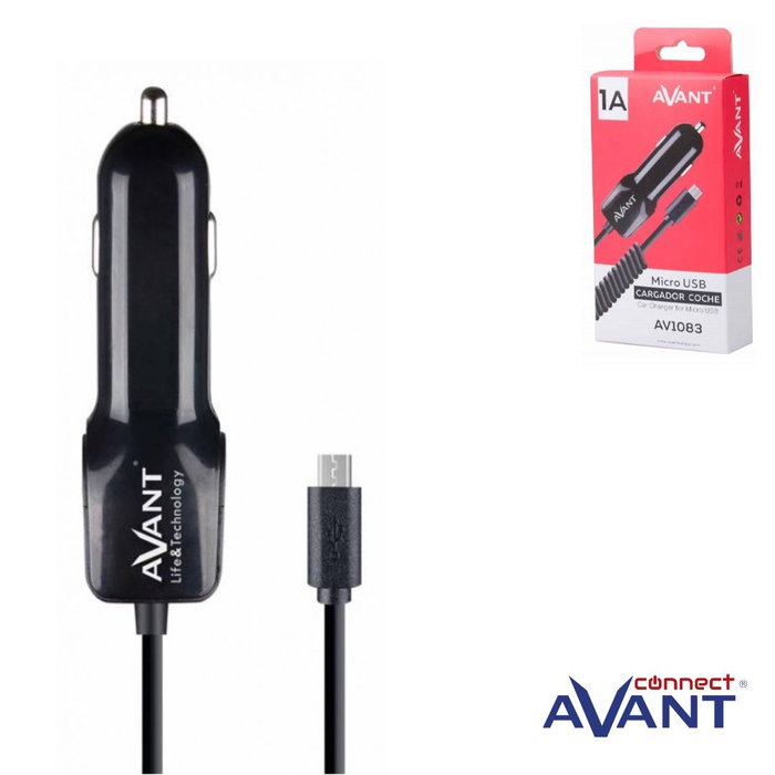 AVANT CONNECT Chargeur de voiture avec câble micro USB spirale 1A noir