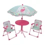 Fun House Salon de Jardin Enfant Flamant Rose 713088 avec Table Ronde, 2 Chaises Pliables et Parasol Ø 100 cm - Dès 3 Ans