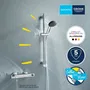 GROHE Ensemble de douche thermostatique avec mitigeur, pommeau 1 jet, barre 60 cm et flexible - 34800001 - Chromé - Economie d'eau - Sécurité SafeStop 38°C