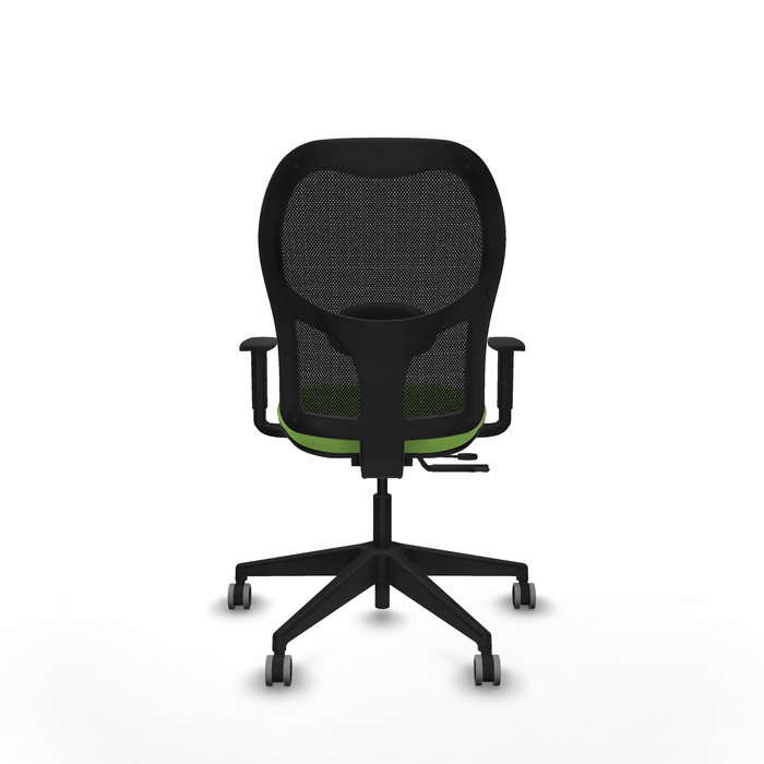 Chaise Alocén Synchrone/Traslack tissu Vert pistache Maille Noir Base pyramidale noire Accoudoir 1D Sans appui-tête Roulettes 65mm pour moquette