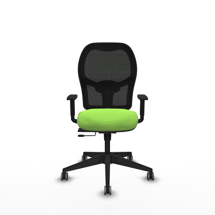 Chaise Alocén Synchrone/Traslack tissu Vert pistache Maille Noir Base pyramidale noire Accoudoir 1D Sans appui-tête Roulettes 65mm pour moquette