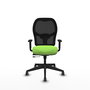 Chaise Alocén Synchrone/Traslack tissu Vert pistache Maille Noir Base pyramidale noire Accoudoir 1D Sans appui-tête Roulettes 65mm pour moquette