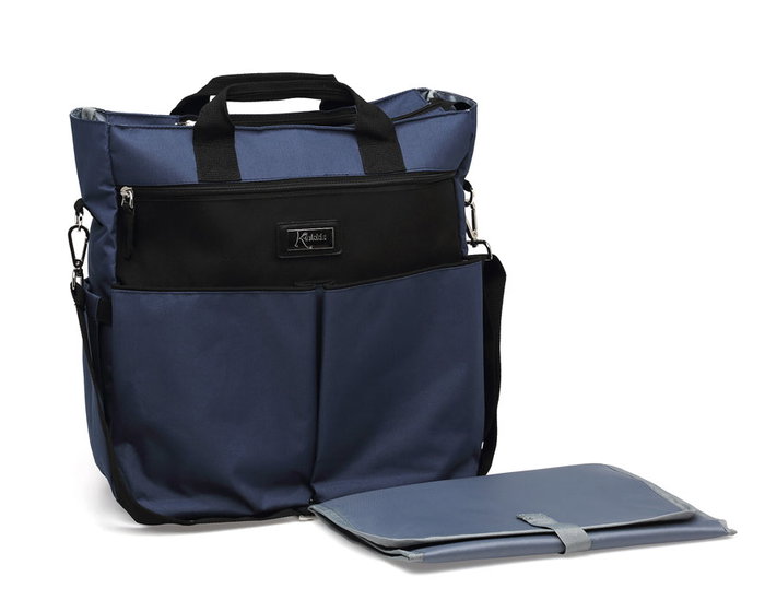 KioKids Sac à langer bandoulière de maternité, bleu marine, avec matelas à langer, multiples poches