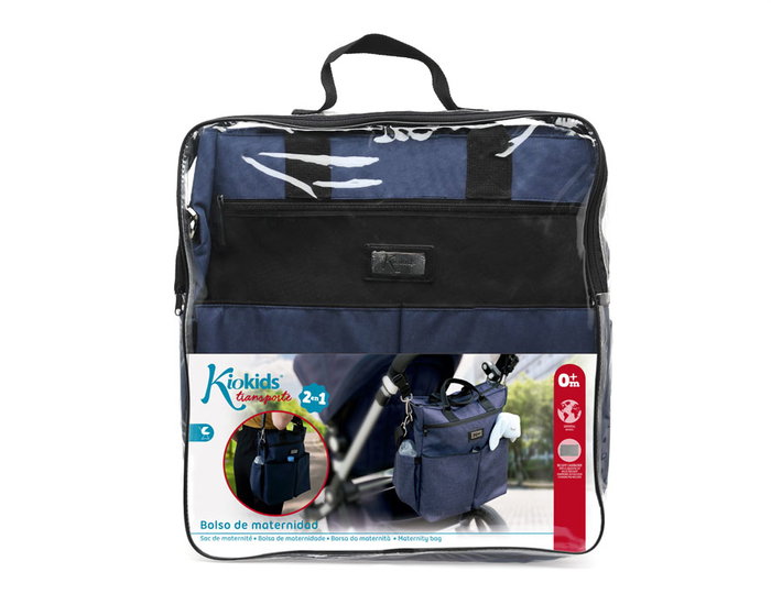 KioKids Sac à langer bandoulière de maternité, bleu marine, avec matelas à langer, multiples poches