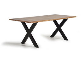 GINER Y COLOMER Table de Salle à Manger en Bois Massif d'Acacia Naturel avec Pieds en Métal Noir - 180 x 90 x 78 cm - Assemblage Requis