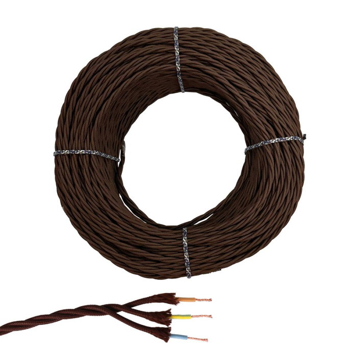 Edm Câble parallèle textile tressé H05VV-F 3 G 1,50 mm² marron 100 m Edm Câble parallèle textile tressé H05VV-F 3 G 1,50 mm² marron 100 m