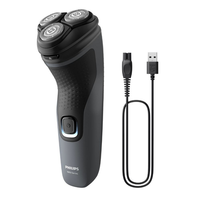 Philips S1142/00 - Tondeuse Série 1000, Noir, 3 Lames rotatives, 45 min d'autonomie, Charge USB, Wet & Dry