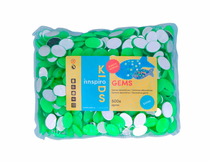 Innspiro Gemmes décoratives acryliques ovales vert fluor 13x18mm, 500u.Aprox.