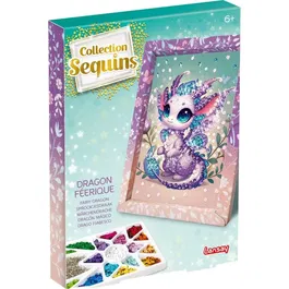 Lansay - Kit Loisir Créatif Collection Sequins Féerique Dragon - Cadre à Décorer avec Sequins et Épingles - À Partir de 6 Ans