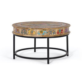 GINER Y COLOMER Table basse en bois de manguier et métal multicolore peinte à la main - 80x80x47 cm - Décorations artisanales - Design naturel et coloré