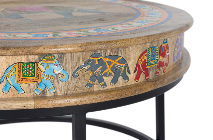 GINER Y COLOMER Table basse en bois de manguier et métal multicolore peinte à la main - 80x80x47 cm - Décorations artisanales - Design naturel et coloré GINER Y COLOMER Table basse en bois de manguier et métal multicolore peinte à la main - 80x80x47 cm - Décorations artisanales - Design naturel et coloré