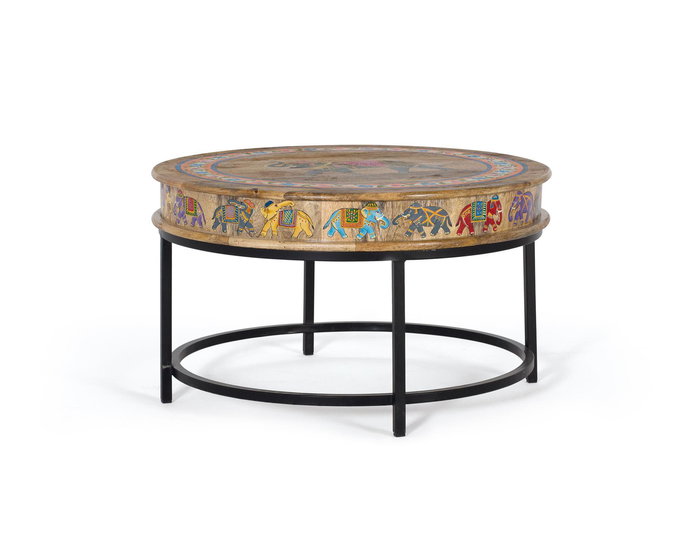 GINER Y COLOMER Table basse en bois de manguier et métal multicolore peinte à la main - 80x80x47 cm - Décorations artisanales - Design naturel et coloré GINER Y COLOMER Table basse en bois de manguier et métal multicolore peinte à la main - 80x80x47 cm - Décorations artisanales - Design naturel et coloré