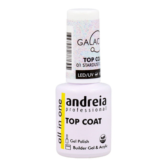 Andreia Galactic 01 Stardust Glitter Top Coat 10,5 mL - Vernis durci brillant holographique, autonivelant et sans gomme Andreia Galactic 01 Stardust Glitter Top Coat 10,5 mL - Vernis durci brillant holographique, autonivelant et sans gomme