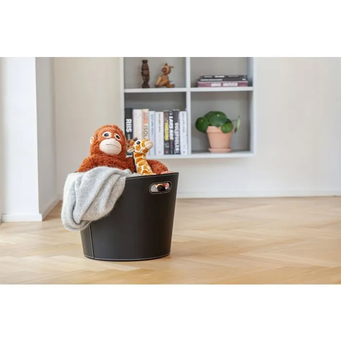 Aduro Panier à bois Proline Ø 39 x 31 cm - Simili cuir noir avec poignées