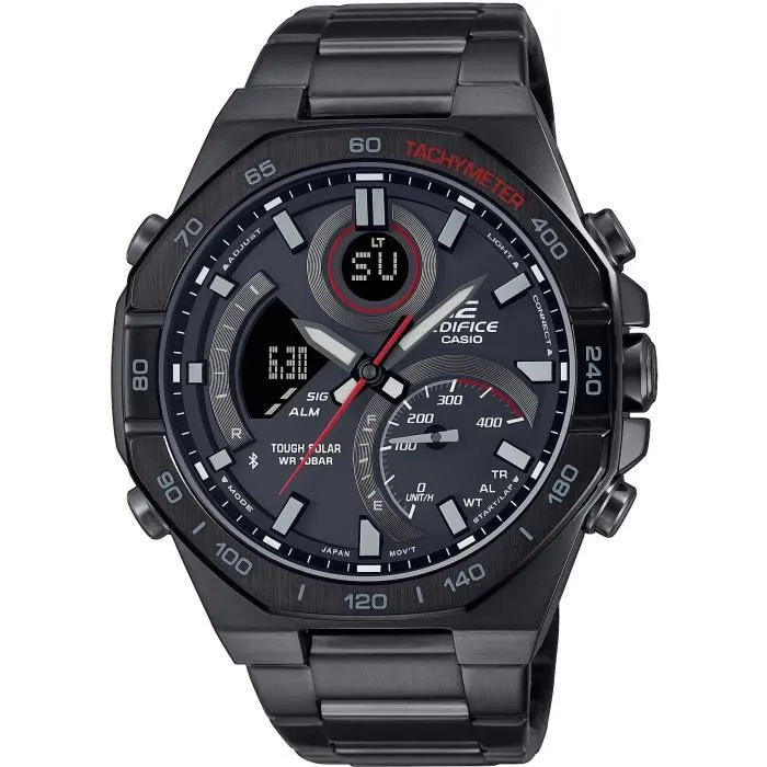 Casio ECB-950DC-1AEF - Montre connectée Bluetooth solaire étanche 10 bars, boîtier acier inoxydable noir, affichage double, chronomètre, calendrier automatique Casio ECB-950DC-1AEF - Montre connectée Bluetooth solaire étanche 10 bars, boîtier acier inoxydable noir, affichage double, chronomètre, calendrier automatique