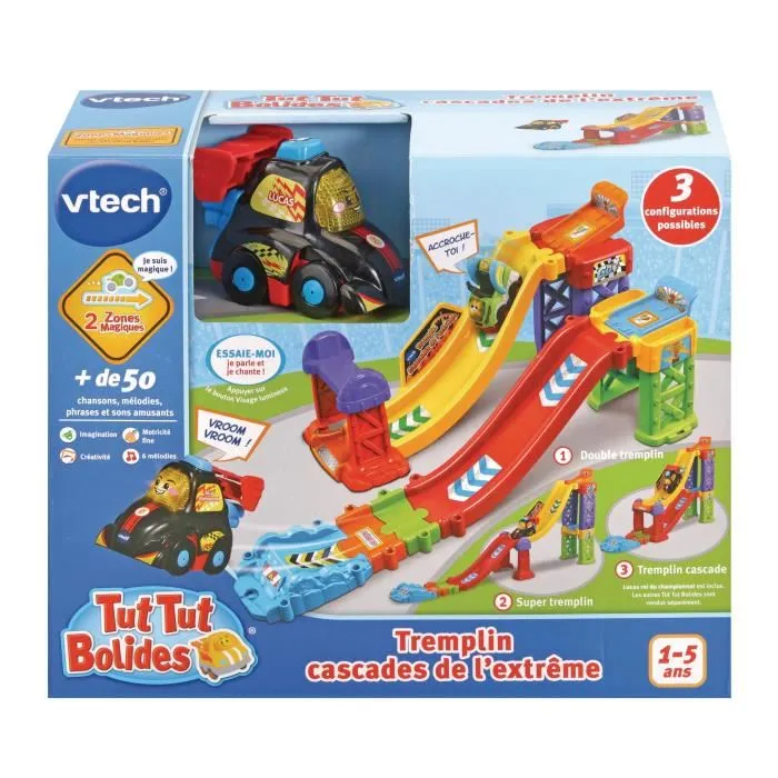 VTech Tut Tut Bolides - Circuit Tremplin Cascades de l'Extrême avec Lucas, le Roi du Championnat - Jouet éducatif pour enfants de 1 à 5 ans