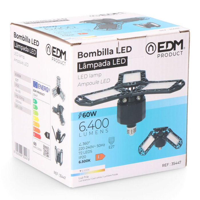 Edm Leaf Ampoule LED E27 60W 6400lm 6500K Lumière Froide Pliable 26,5x12cm IP20