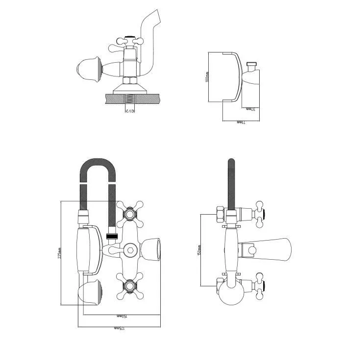 ROUSSEAU Grifo mezclador mecánico ducha Beverley, mécanique à têtes céramiques, corps et accessoires en laiton, entraxe 150 mm