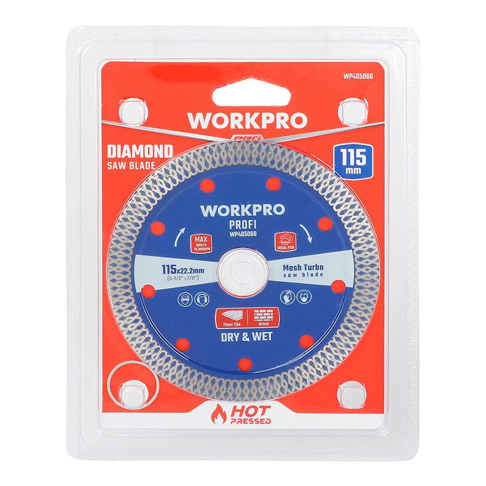 Workpro Disque diamanté continu mesh turbo profi Ø125 x 22,2 mm pour pierre, béton, brique, céramique Workpro Disque diamanté continu mesh turbo profi Ø125 x 22,2 mm pour pierre, béton, brique, céramique