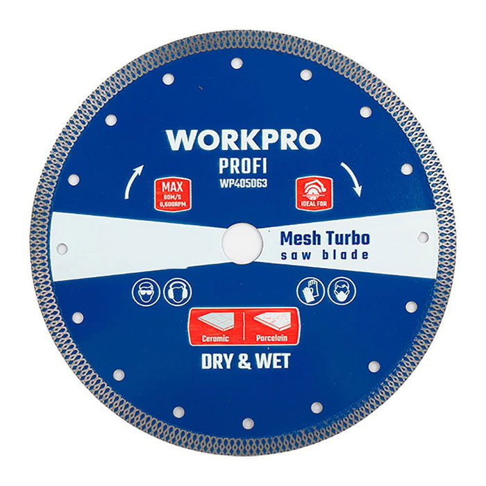 Workpro Disque diamanté continu mesh turbo profi Ø125 x 22,2 mm pour pierre, béton, brique, céramique Workpro Disque diamanté continu mesh turbo profi Ø125 x 22,2 mm pour pierre, béton, brique, céramique