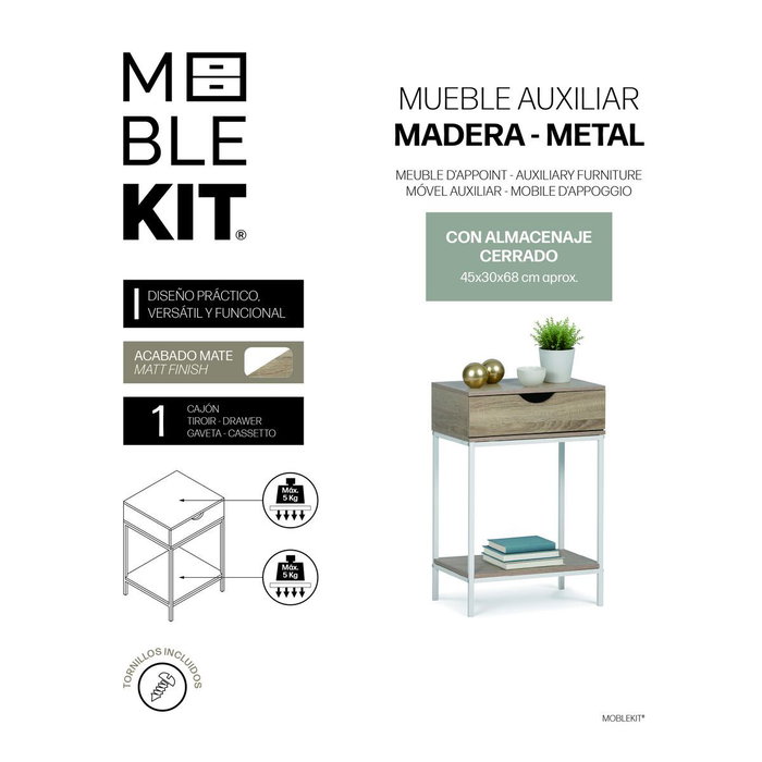 MobleKit Meuble d'Appoint Blanc Marron 45 x 30 x 68 cm