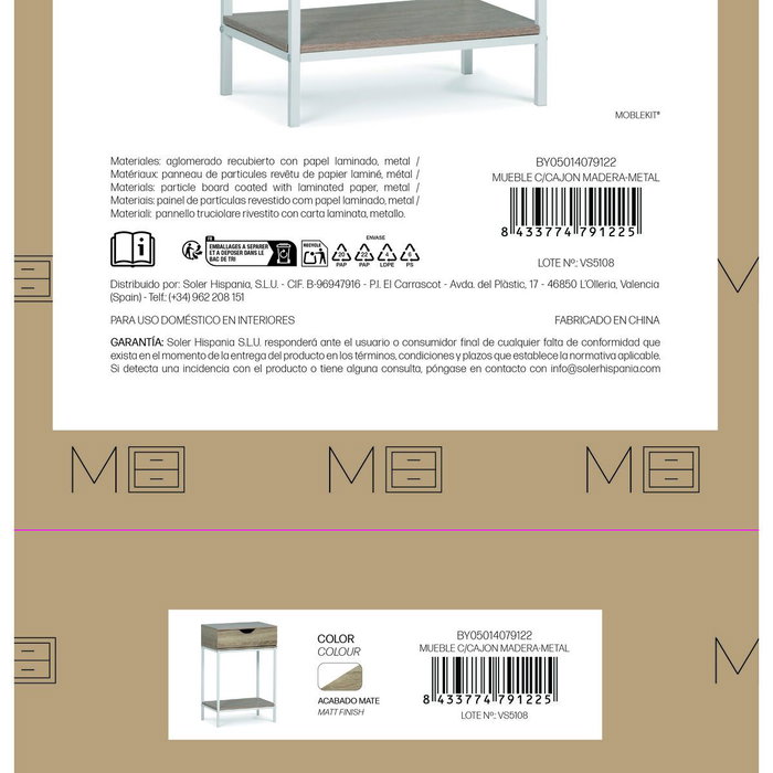 MobleKit Meuble d'Appoint Blanc Marron 45 x 30 x 68 cm