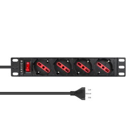 Lanview Barre d'alimentation rack 1U, 10", 4 prises Schuko/type italien avec câble 2 m et fiche Type J, 13A