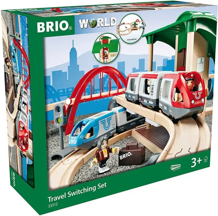 Brio World 33512 - Circuit de Train en Bois avec Plateforme Voyageurs, 42 Pièces, Train à Piles et Rails Mécaniques - Jouet Mixte pour Enfants à Partir de 3 Ans