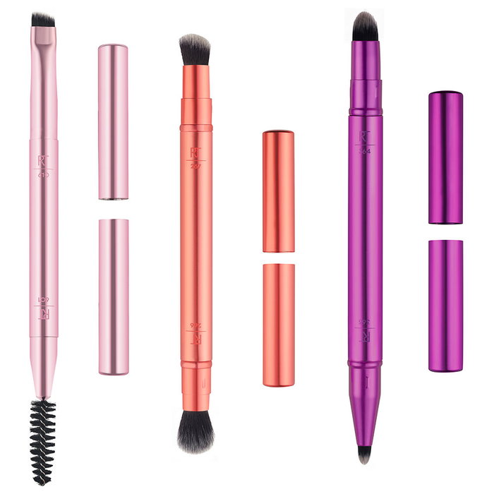 Real Techniques Kit Pinceaux Double Time 4 pièces avec Recourbe-Cils - Pinceau de Mélange 364, Définition 365, Sourcils 610 et Correcteur 267