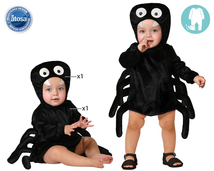 Atosa Déguisement Araignée Noire Bébé avec Capuche et Pattes Latérales Atosa Déguisement Araignée Noire Bébé avec Capuche et Pattes Latérales