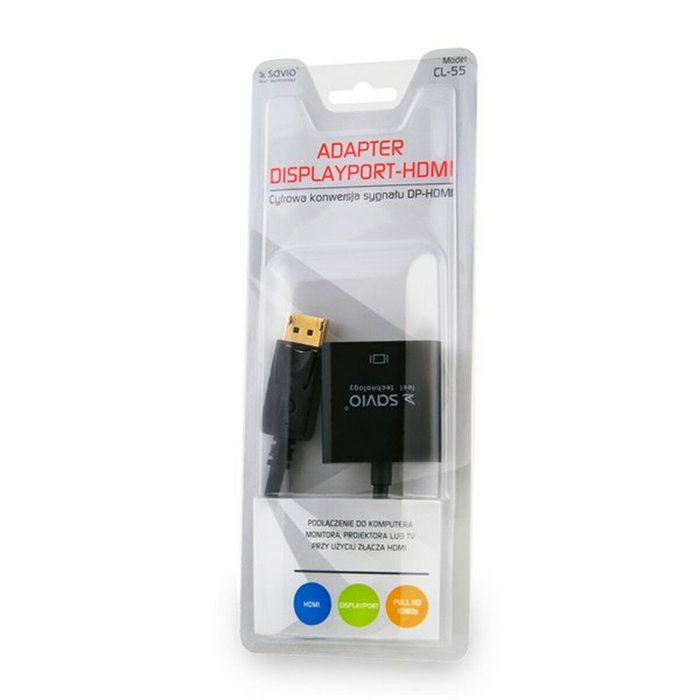 Savio Adaptateur DisplayPort vers HDMI CL-55 Noir 20 cm