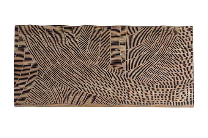 Giner Y Colomer Table de Salle à Manger en Bois d'Acacia Naturel avec Pieds en Métal Noir - Détails Sculptés à la Main - Plateau de 4 cm d'Épaisseur Giner Y Colomer Table de Salle à Manger en Bois d'Acacia Naturel avec Pieds en Métal Noir - Détails Sculptés à la Main - Plateau de 4 cm d'Épaisseur