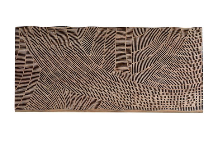 Giner Y Colomer Table de Salle à Manger en Bois d'Acacia Naturel avec Pieds en Métal Noir - Détails Sculptés à la Main - Plateau de 4 cm d'Épaisseur
