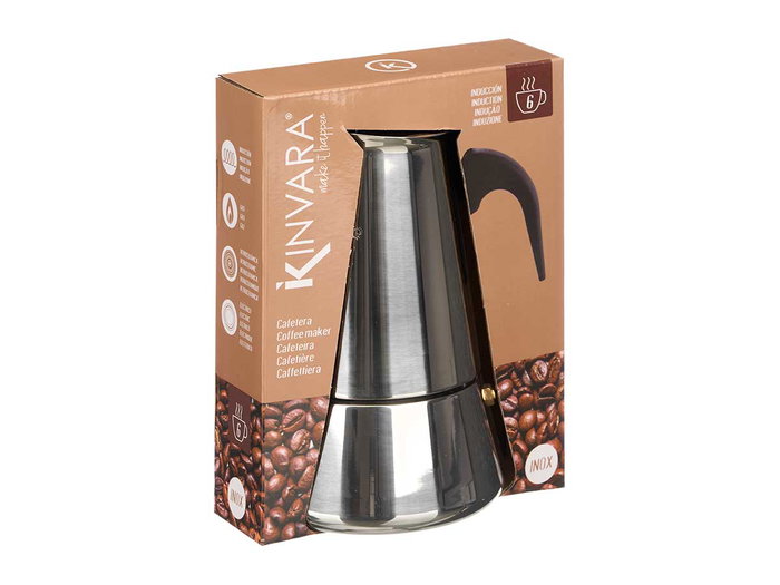Kinvara Cafetière Induction Acier 6 Tasses 300 ml 14x19x11 cm pour Gaz, Vitrocéramique, Électrique Noir (Set de 12)