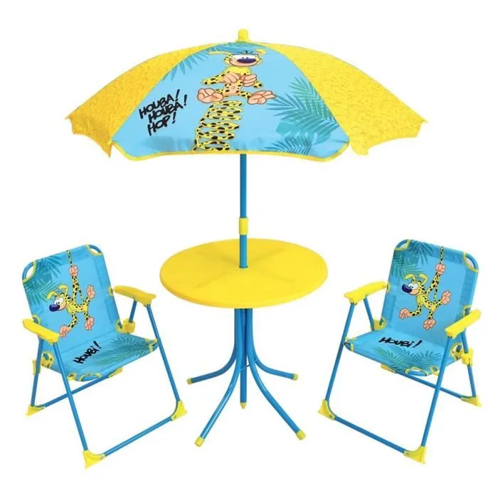Fun House Salon de Jardin Enfant Marsupilami - Table, 2 Chaises Pliantes et Parasol Jaune - FUN HOUSE