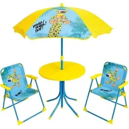 Fun House Salon de Jardin Enfant Marsupilami - Table, 2 Chaises Pliantes et Parasol Jaune - FUN HOUSE