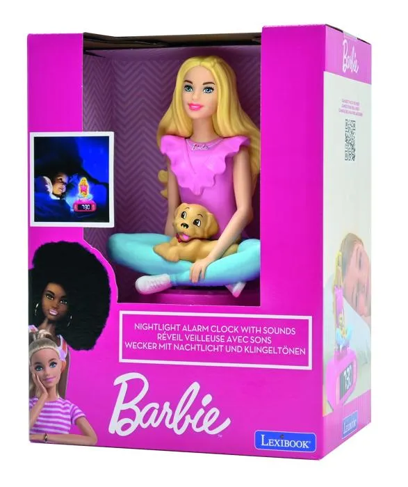Lexibook Réveil Digital Barbie 3D avec Veilleuse Lumineuse, Effets Sonores, Alarme 6 Sonneries, Écran LCD et Fonction Snooze