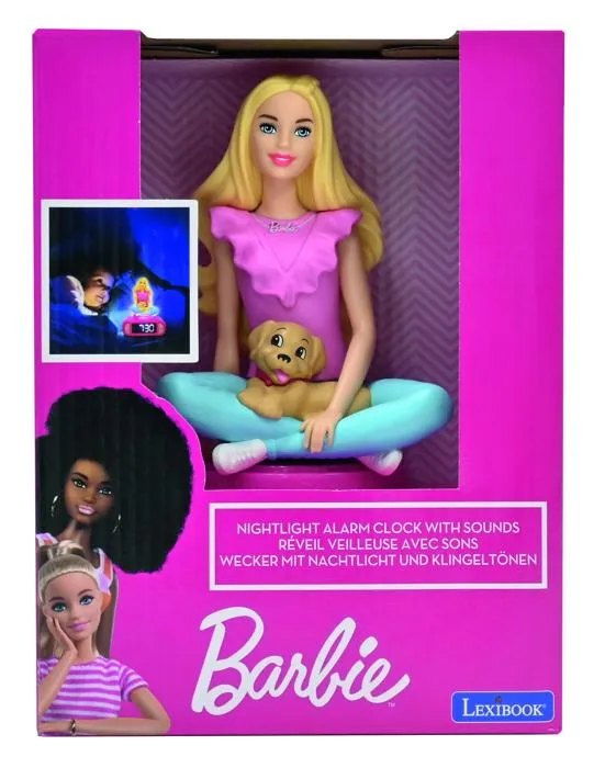Lexibook Réveil Digital Barbie 3D avec Veilleuse Lumineuse, Effets Sonores, Alarme 6 Sonneries, Écran LCD et Fonction Snooze