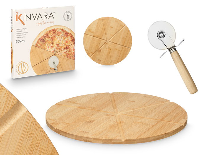 Kinvara Set Table à Pizza et Coupe-Pizza en Bambou 35x1.5x35 cm (Set de 6) Kinvara Set Table à Pizza et Coupe-Pizza en Bambou 35x1.5x35 cm (Set de 6)