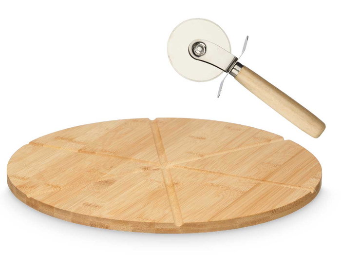 Kinvara Set Table à Pizza et Coupe-Pizza en Bambou 35x1.5x35 cm (Set de 6) Kinvara Set Table à Pizza et Coupe-Pizza en Bambou 35x1.5x35 cm (Set de 6)