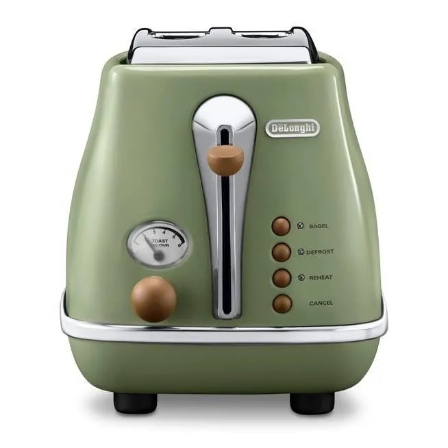 Delonghi Icona Vintage Grille pain Vert Olive/Chocolat, 2 tranches