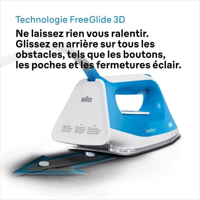 Braun Carestyle 1 IS1012BL Centrale vapeur - Semelle FreeGlide 3D - Pression 5.5 bars - Débit vapeur 340 g/min - Réservoir 1.5 L