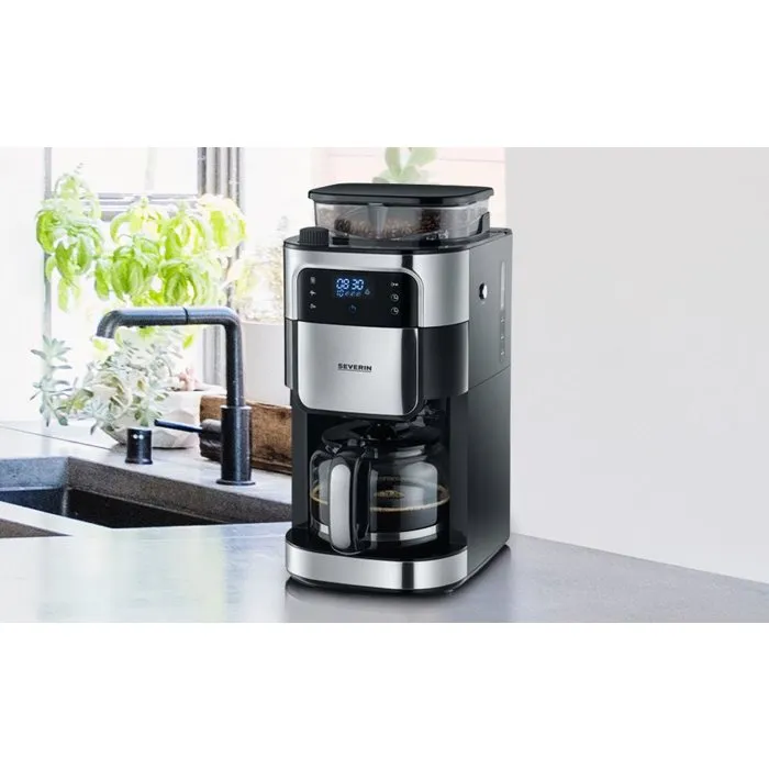 Severin KA 4813 - Cafetière filtre avec broyeur intégré, 1,4 L, Noir et Inox