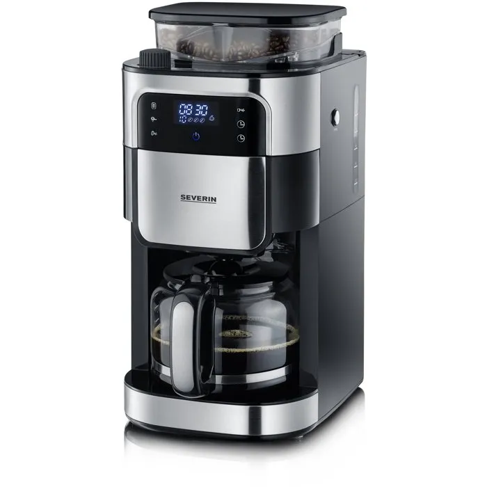 Severin KA 4813 - Cafetière filtre avec broyeur intégré, 1,4 L, Noir et Inox