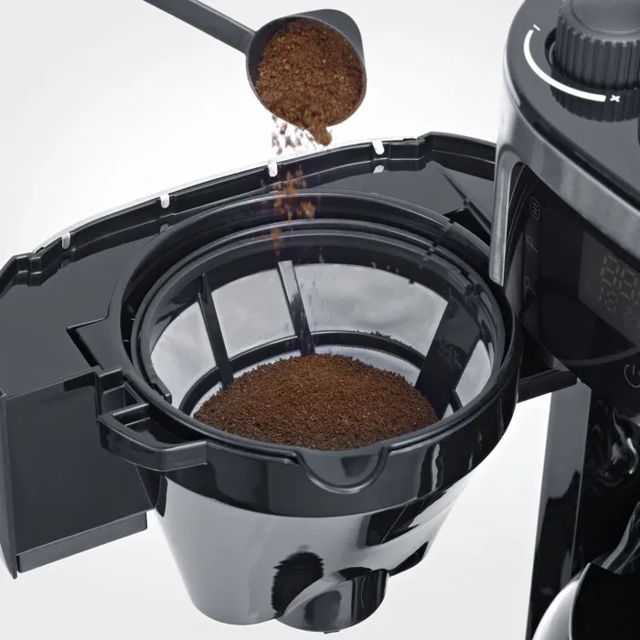 Severin KA 4813 - Cafetière filtre avec broyeur intégré, 1,4 L, Noir et Inox