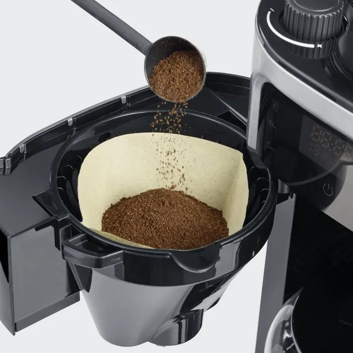 Severin KA 4813 - Cafetière filtre avec broyeur intégré, 1,4 L, Noir et Inox